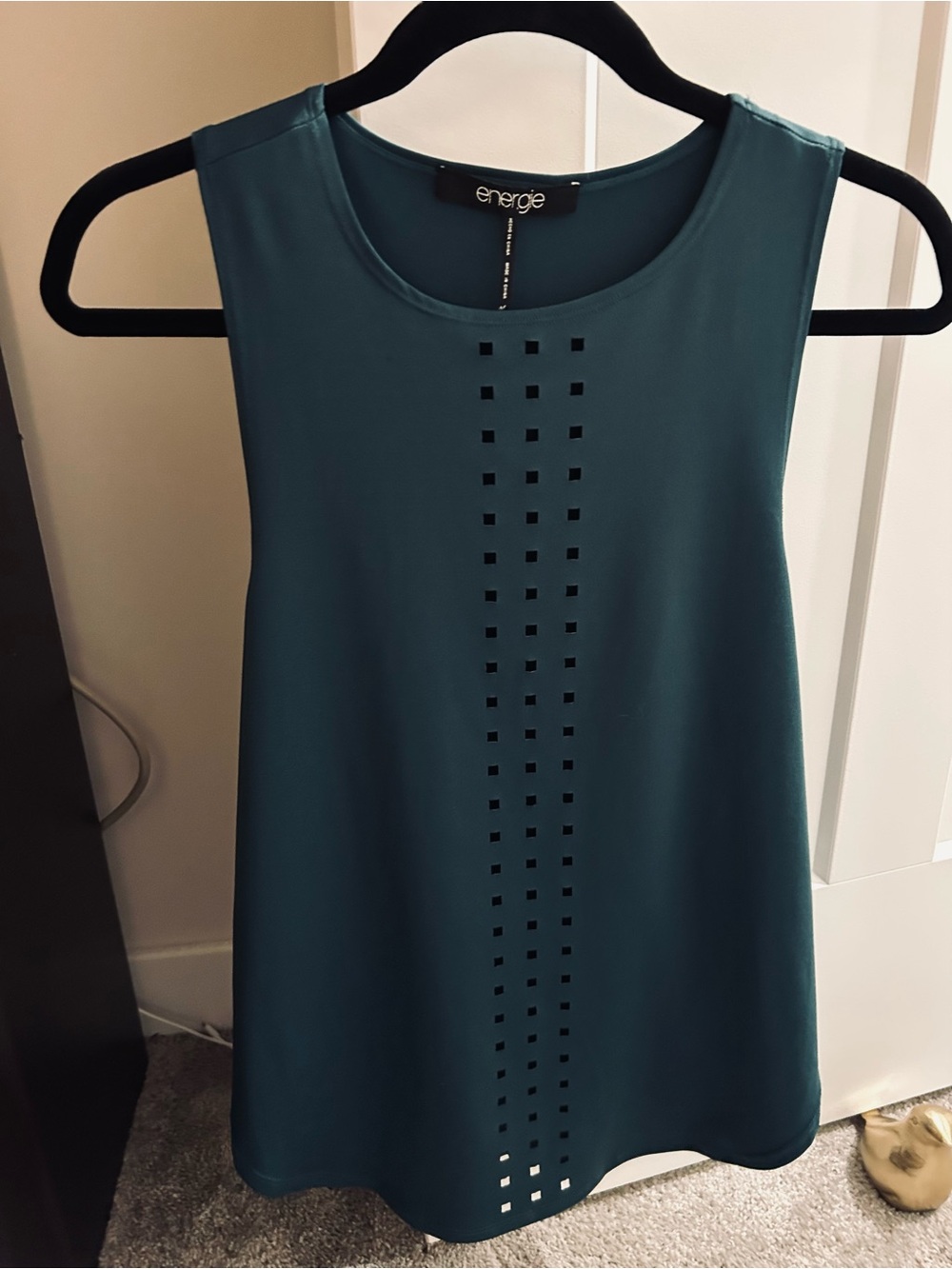 Energie Teal Sleeveless Shell with Center Square Cutouts